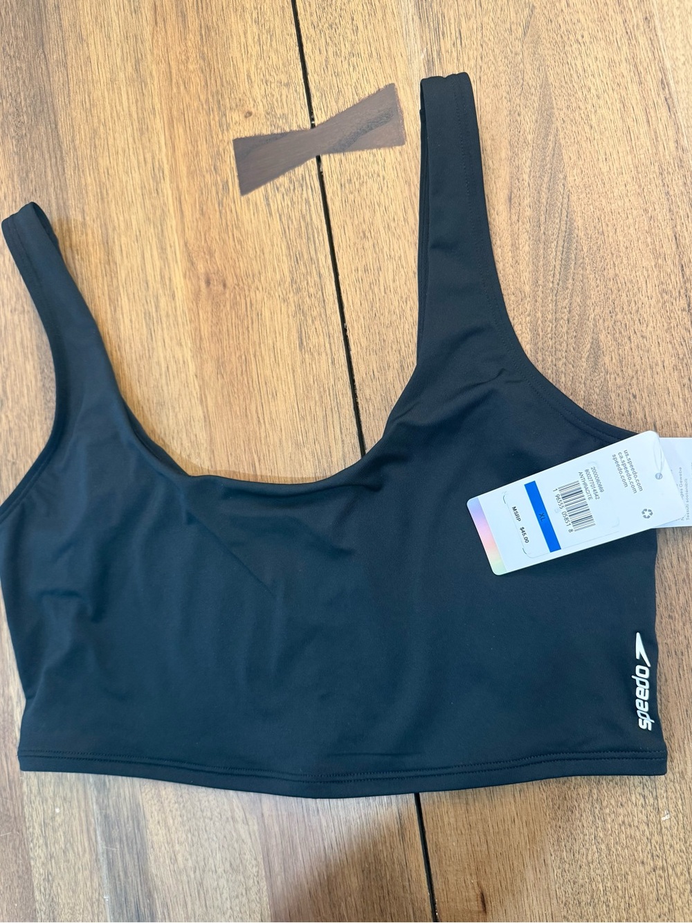 Speedo Black Scoop-Front Swim Sports Bra